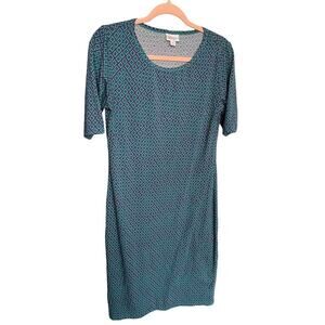 Lularoe Julia knee length dress 1/4 sleeve scoop neck blue pink print medium